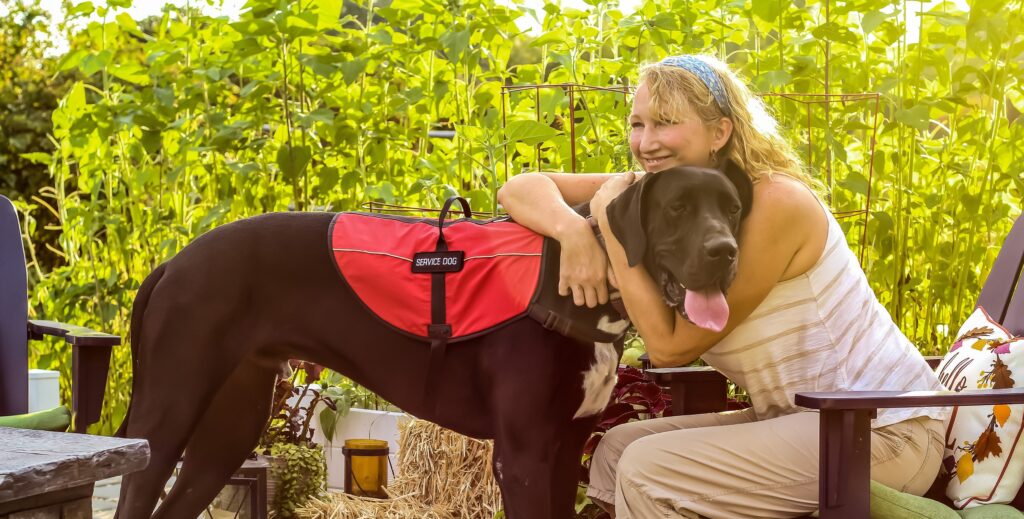 Woman with her service dog for anxiety and depression